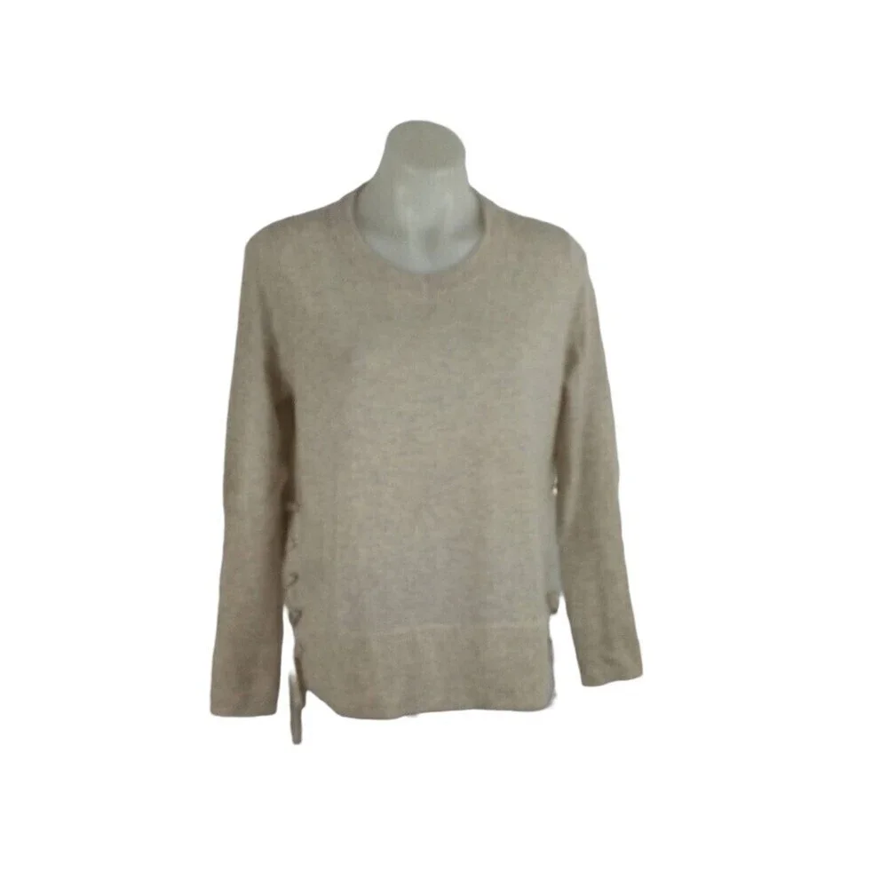 DTLM Repeat Wool Cashmere Cream Knit Pullover Side Tie Sweater Women Sz 38 Small